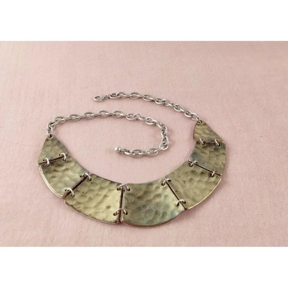 Premier Designs Silver Coker Necklace Exotic Reptile Emprint Tribal Double Sided